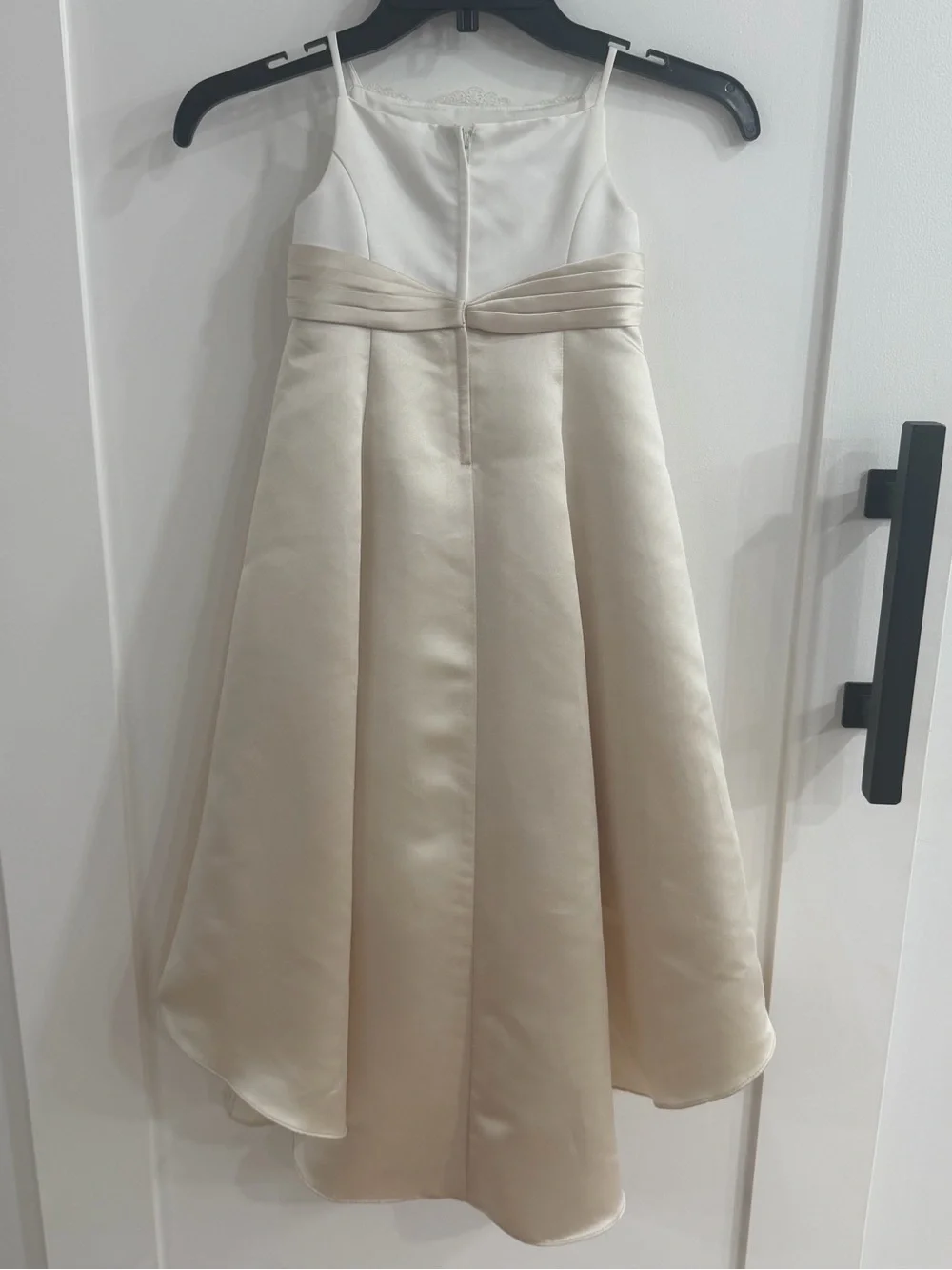 David's Bridal 2T Flower Girl Satin Dress High-Low Train - Ivory/Champagne - Picture 2 of 11